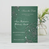 Emerald green Silver floral Elegant Wedding Save The Date (Staand voorkant)
