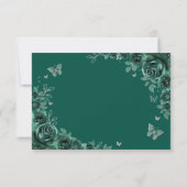 Emerald Green Silver Floral Quinceanera Bedankkaart (Achterkant)