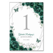 Emerald Green Silver Floral Quinceanera Kaart (Achterkant)