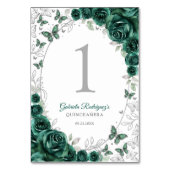 Emerald Green Silver Floral Quinceanera Kaart (Achterkant)