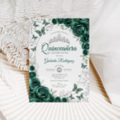 Emerald Green Silver Floral Quinceanera Kaart