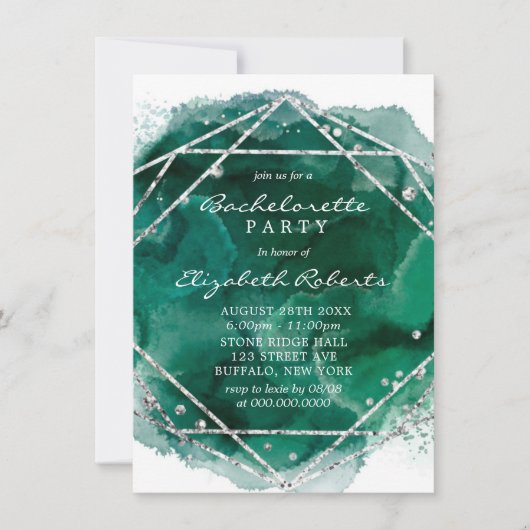 Emerald Green Silver Geometric Bachelorette Party Kaart (Voorkant)