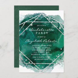 Emerald Green Silver Geometric Bachelorette Party Kaart