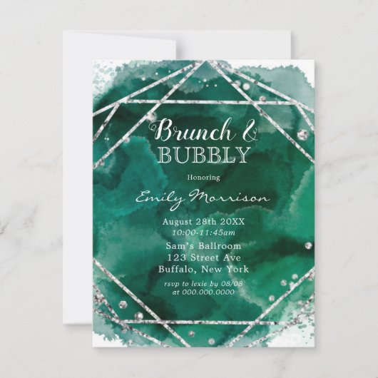 Emerald Green Silver Geometric Brunch & Bubble Kaart (Voorkant)