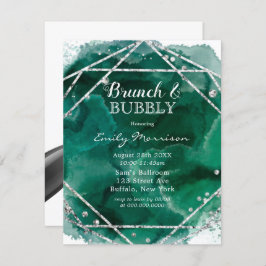 Emerald Green Silver Geometric Brunch & Bubble Kaart