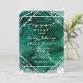 Emerald Green Silver Geometric Engagement Party Kaart (Staand voorkant)