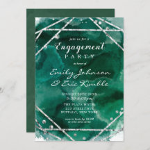 Emerald Green Silver Geometric Engagement Party