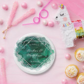 Emerald Green Silver Geometric Waterverf Wedding Papieren Bordje (Feest)