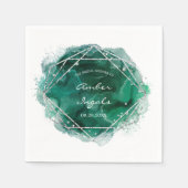 Emerald Green Silver Geometric Waterverf Wedding Servet (Voorkant)