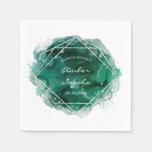 Emerald Green Silver Geometric Waterverf Wedding Servet
