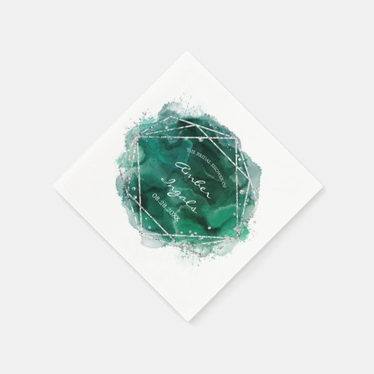 Emerald Green Silver Geometric Waterverf Wedding Servet (Hoek)