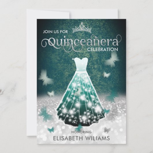 Emerald Green Silver Glitter-jurk Kaart (Voorkant)