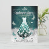 Emerald Green Silver Glitter-jurk Kaart (Staand voorkant)