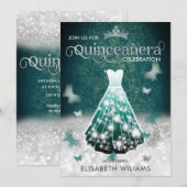 Emerald Green Silver Glitter-jurk Kaart (Voorkant / Achterkant)