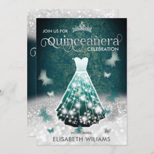 Emerald Green Silver Glitter-jurk Kaart (Voorkant / Achterkant)