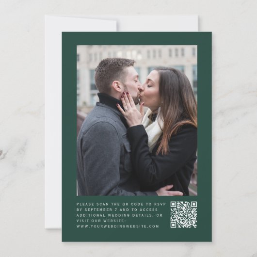 Emerald Green Silver Glitter Photo QR Code Wedding Kaart (Achterkant)