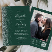 Emerald Green Silver Glitter Photo QR Code Wedding Kaart