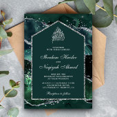 Emerald Green Silver Marble Arch Muslim Wedding Kaart