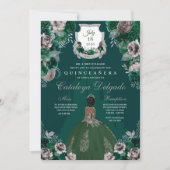 Emerald Green & Silver Princess Castle Quinceañera Kaart (Voorkant)