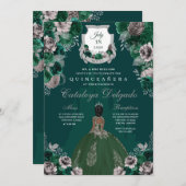 Emerald Green & Silver Princess Castle Quinceañera Kaart (Voorkant / Achterkant)