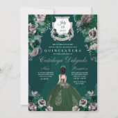 Emerald Green & Silver Princess Castle Quinceañera Kaart (Voorkant)
