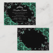 Emerald Green Silver Quinceanera Reception Details Informatiekaartje (Voorkant / Achterkant)