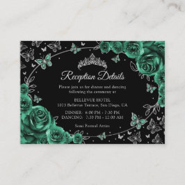 Emerald Green Silver Quinceanera Reception Details Informatiekaartje