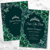 Emerald Green Silver Quinceanera Save The Date