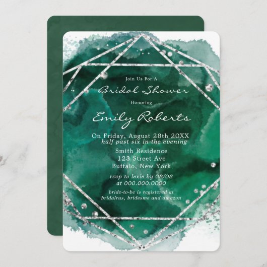 Emerald Green Silver Waterverf Vrijgezellenfeest Kaart (Voorkant / Achterkant)