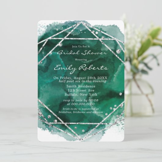 Emerald Green Silver Waterverf Vrijgezellenfeest Kaart (Staand voorkant)