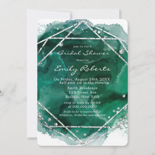 Emerald Green Silver Waterverf Vrijgezellenfeest Kaart (Voorkant)