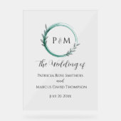 Emerald Green Simple Botanical Wreath Wedding Acryl Bord (Voorkant)