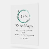 Emerald Green Simple Botanical Wreath Wedding Acryl Bord (Hoek)