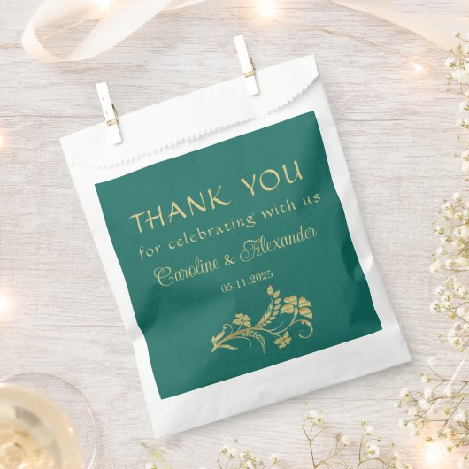 Emerald Green Simple Elegant Modern Gold Wedding Bedankzakje (Geknipt)
