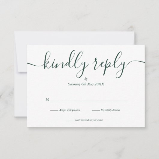 Emerald Green Simple Elegant-script RSVP Kaartje (Voorkant)