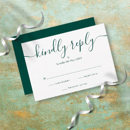 Emerald Green Simple Elegant-script RSVP Kaartje