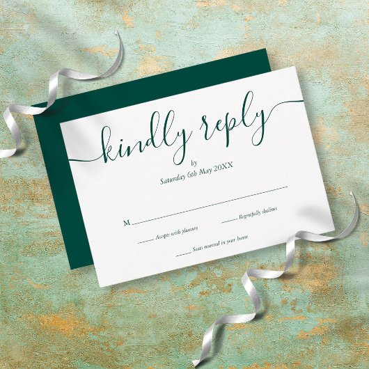 Emerald Green Simple Elegant-script RSVP Kaartje