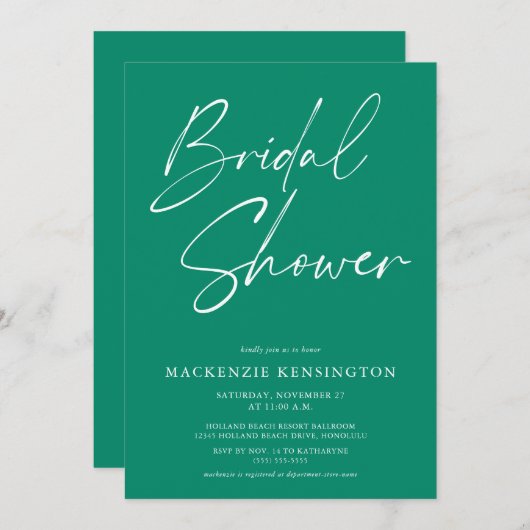 Emerald Green Simple Elegant Vrijgezellenfeest Kaart (Voorkant / Achterkant)