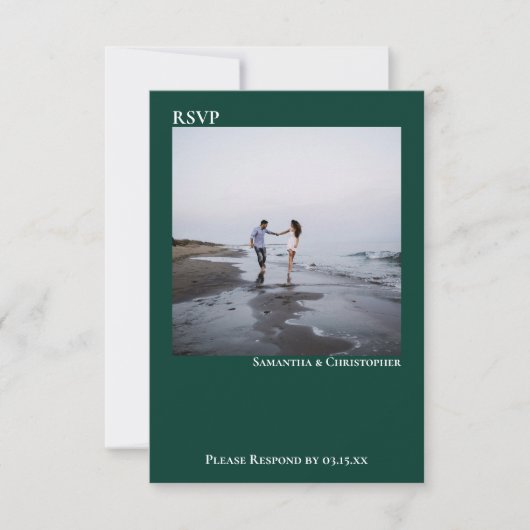 Emerald Green Simple Minimalist Photo Wedding RSVP Kaartje (Voorkant)