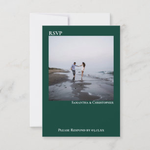 Emerald Green Simple Minimalist Photo Wedding RSVP Kaartje