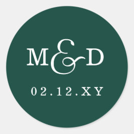 Emerald Green Simple Modern Monogram Weddenschap Ronde Sticker