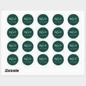 Emerald Green Simple Modern Monogram Weddenschap Ronde Sticker (Vel)