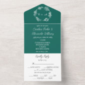 Emerald Green Simple Modern Monogrammed Wedding All In One Uitnodiging (Binnen)
