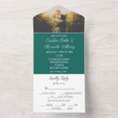 Emerald Green Simple Modern Photo Wedding All In One Uitnodiging (Binnen)