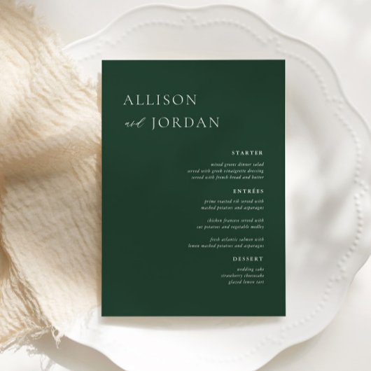 Emerald Green Simple Wedding Dinner Party Menus Menu
