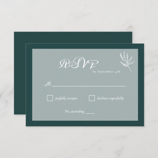 Emerald Green Simple Wedding RSVP-Kaart RSVP Kaartje (Voorkant / Achterkant)