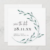 Emerald Green Simple Wreath Square Save the Date (Voorkant / Achterkant)
