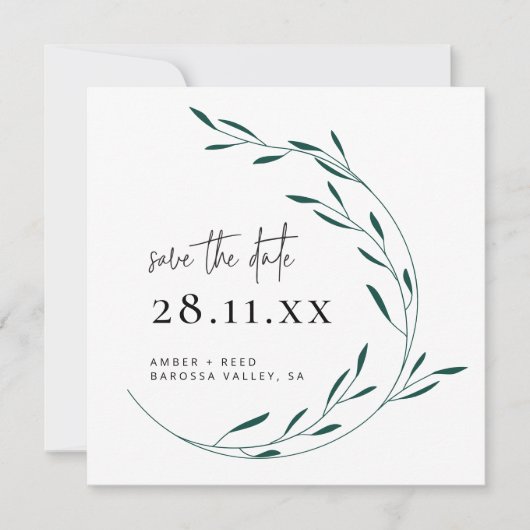 Emerald Green Simple Wreath Square Save the Date (Voorkant)