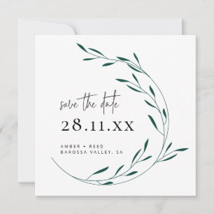 Emerald Green Simple Wreath Square Save the Date