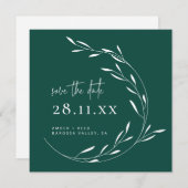 Emerald Green Simple Wreath Square Save the Date (Voorkant / Achterkant)